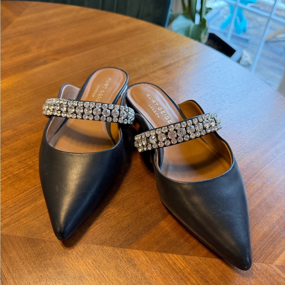 Kurt Geiger Black Mules with Silver Embellishment
